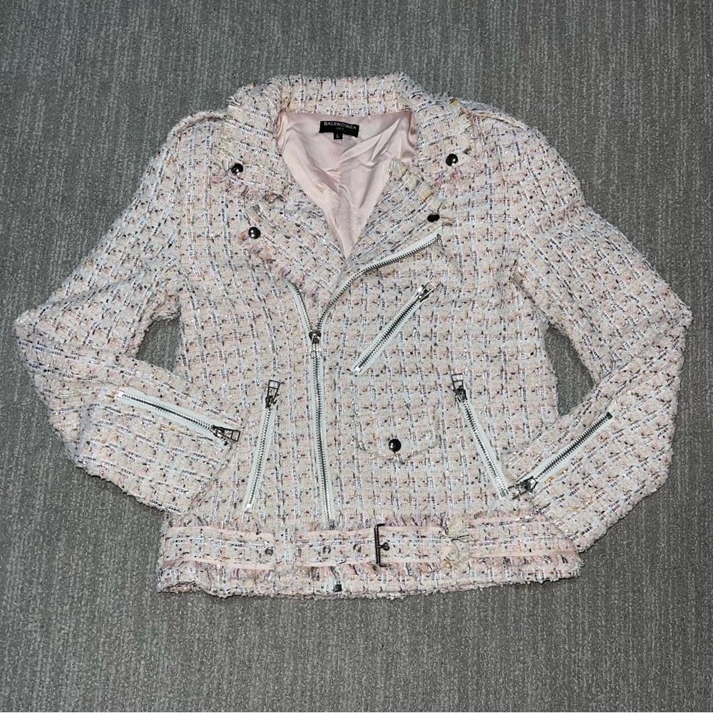 Vtg balenciaga pink tweed jacket SZ L